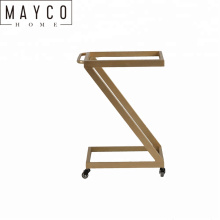 Mayco Z-shape High-Shine Mirrored Shelves and Polished Gold Frame Bar Cart